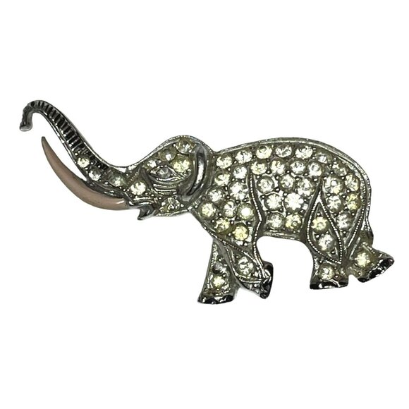 Alilang Women's Elephant Brooch Pin - Silver Tone With Clear & Blue Rhinestones, Safari Animal Jewelry